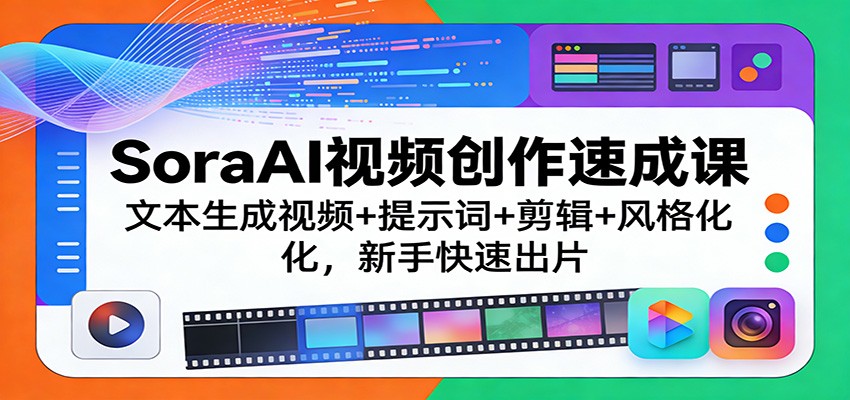 SoraAI视频创作速成课：文本生成视频+提示词+剪辑+风格化，新手快速出片-禾谷轻创网
