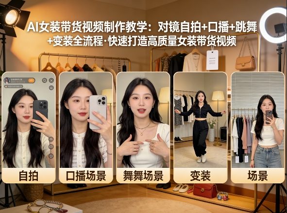 AI女装带货视频制作教学，对镜自拍、口播、跳舞、变装全流程，快速打造高质量女装带货视频-禾谷轻创网