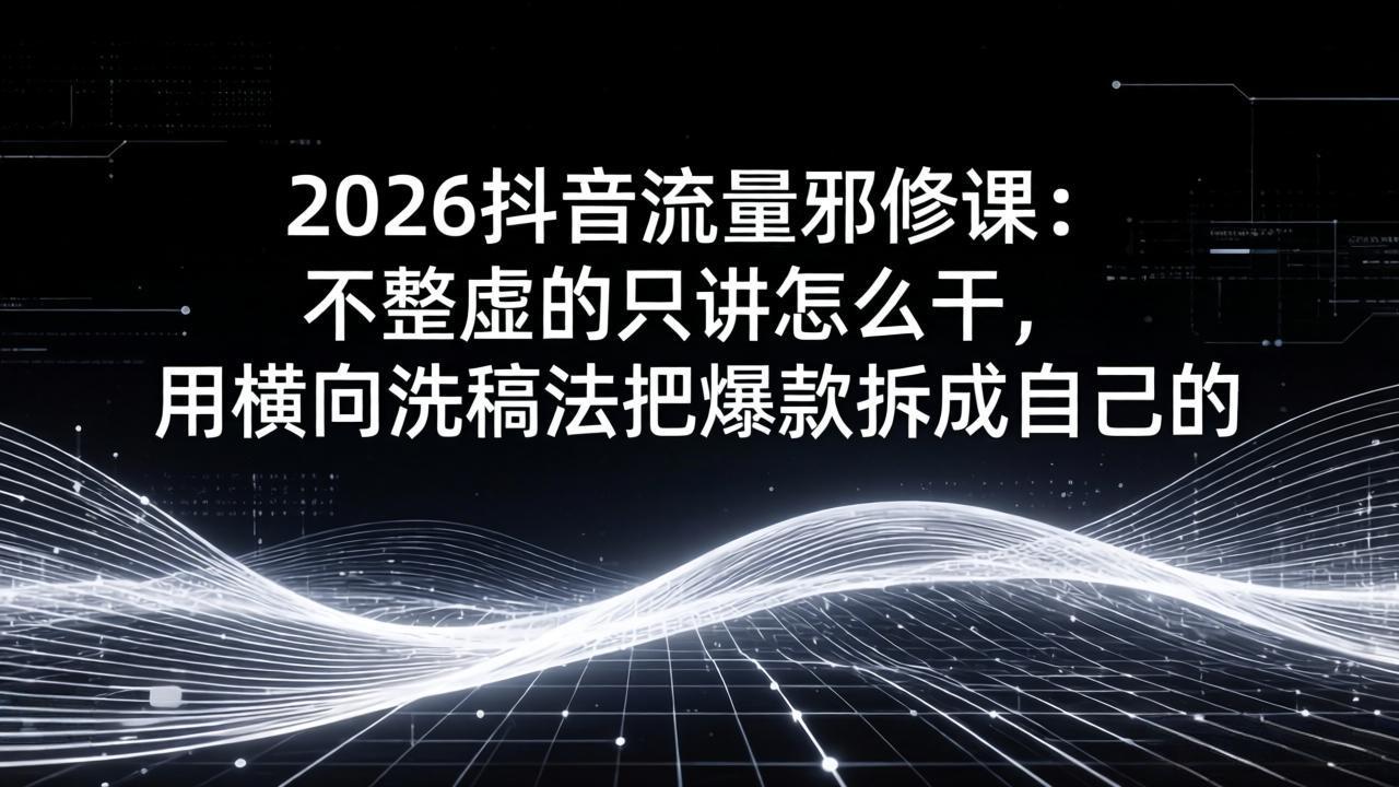 2026抖音流量邪修课：不整虚的只讲怎么干，用横向洗稿法把爆款拆成自己的-禾谷轻创网
