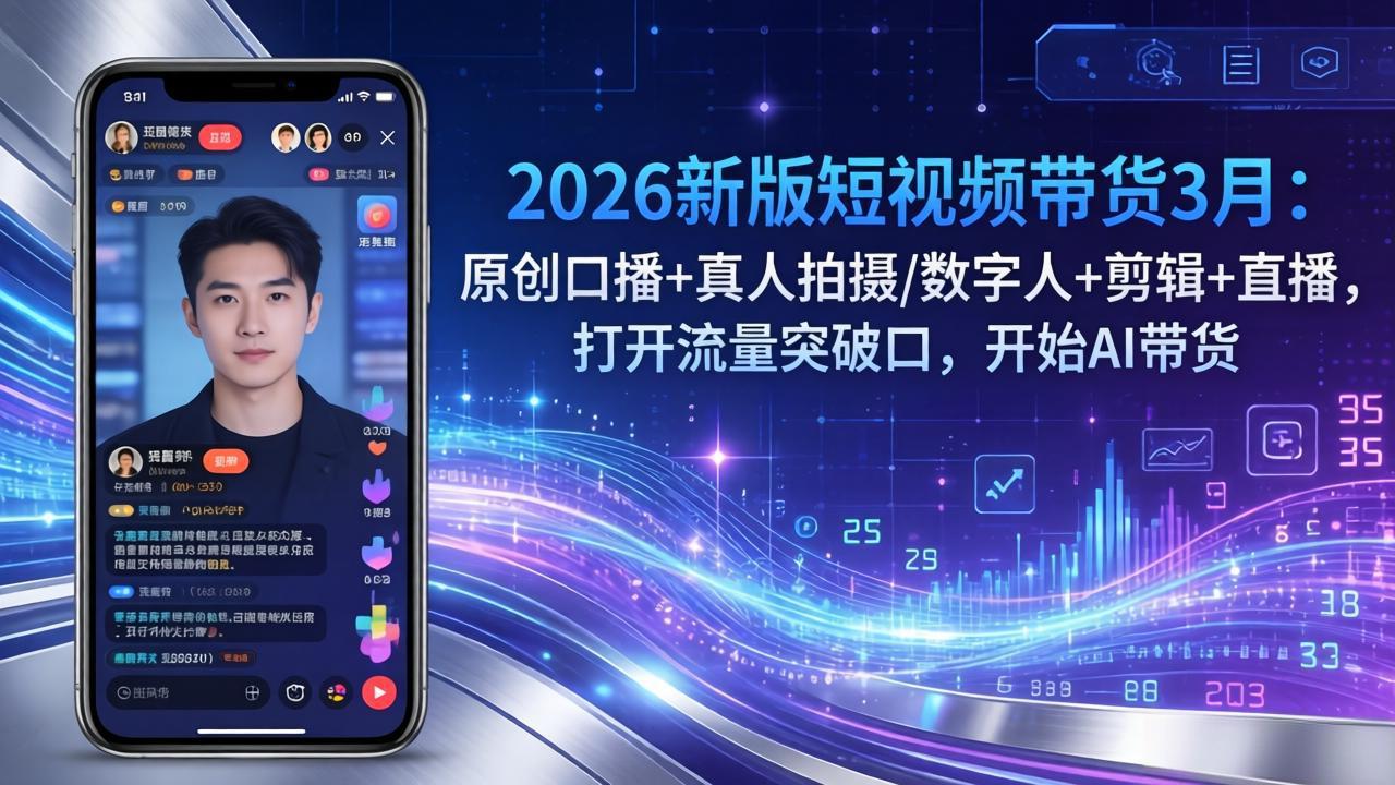 2026新版短视频带货3月：原创口播+真人拍摄/数字人+剪辑+直播，打开流量突破口，开始AI带货-禾谷轻创网