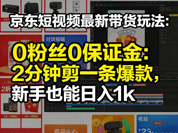 京东短视频最新带货玩法，0粉丝0保证金，2分钟剪一条爆款，新手也能日入1k+【揭秘】-禾谷轻创网
