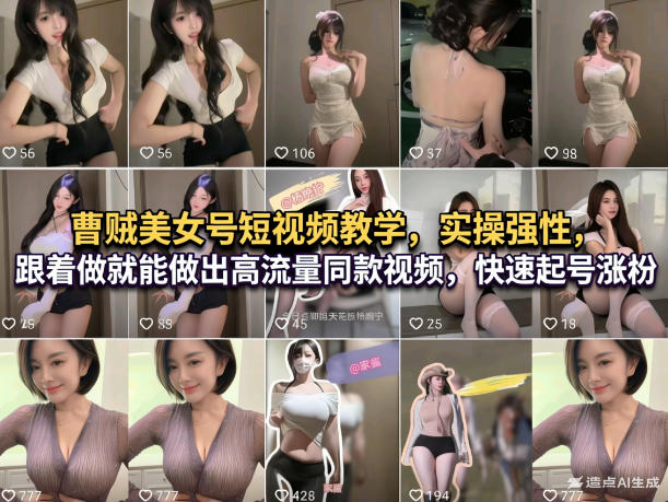 曹贼美女号短视频教学，实操性强，跟着做就能做出高流量同款视频，快速起号涨粉-禾谷轻创网