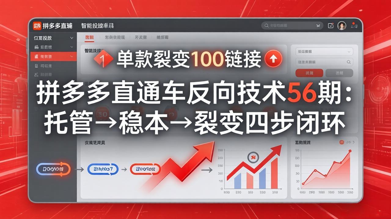 拼多多直通车反向技术56期：托管→稳本→裂变四步闭环，单款裂变100链接抢占核心流量-禾谷轻创网