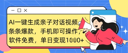 AI一键生成亲子对话视频，条条爆款，一部手机即可操作，单日变现数张-禾谷轻创网