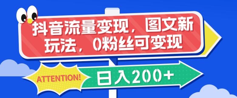 抖音流量变现，图文新玩法，0粉丝可变现，日入200+-禾谷轻创网