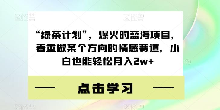 “绿茶计划”，爆火的蓝海项目，着重做某个方向的情感赛道，小白也能轻松月入2w+【揭秘】-禾谷轻创网