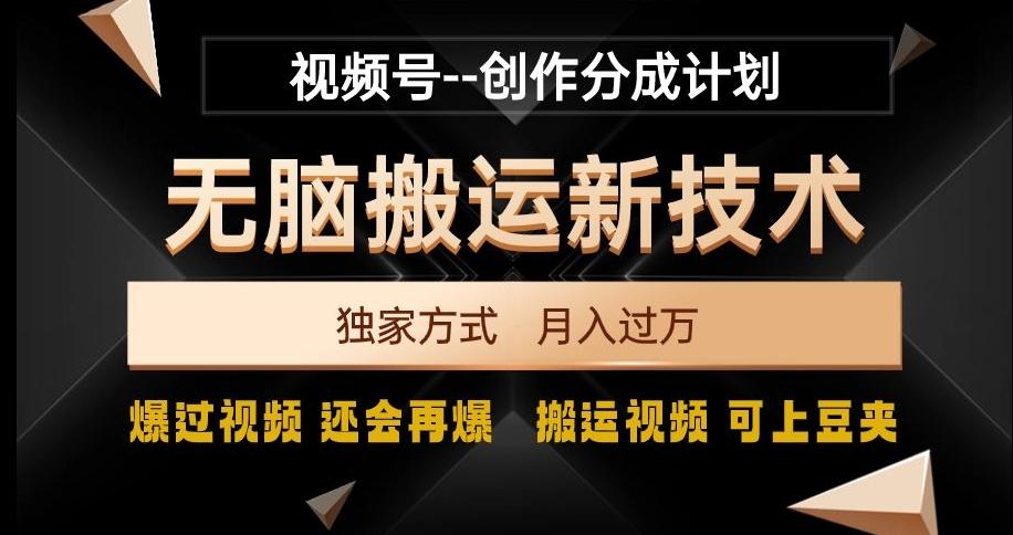 视频号无脑搬运新技术，破原创壕流量，独家方式，爆过视频，还会再爆【揭秘】-禾谷轻创网