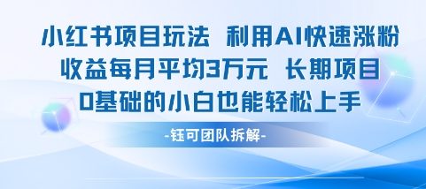 适合小白操作的小红书新项目，利用AI快速涨粉，收益每月平均1W+-禾谷轻创网
