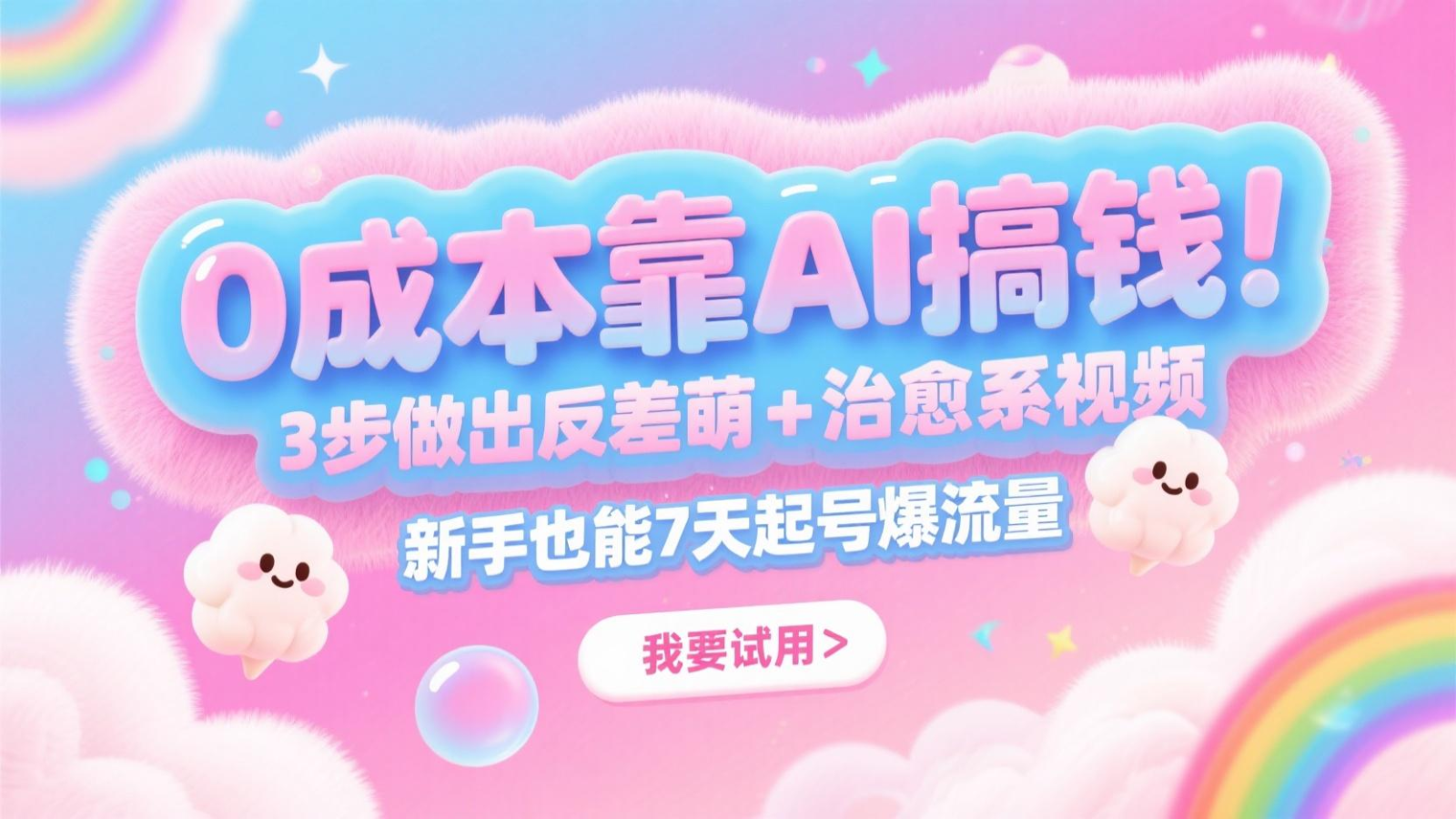 0成本靠AI搞钱！3步做出反差萌+治愈系视频，新手也能7天起号爆流量，月入5位数-禾谷轻创网