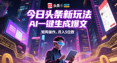 今日头条新玩法，AI一键生成爆文，矩阵操作，月入5位数-禾谷轻创网