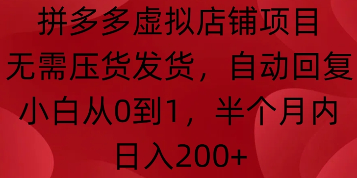 拼多多虚拟店铺项目，无需压货发货，自动回复，小白从0到1，半个月内日入200+【揭秘】-禾谷轻创网