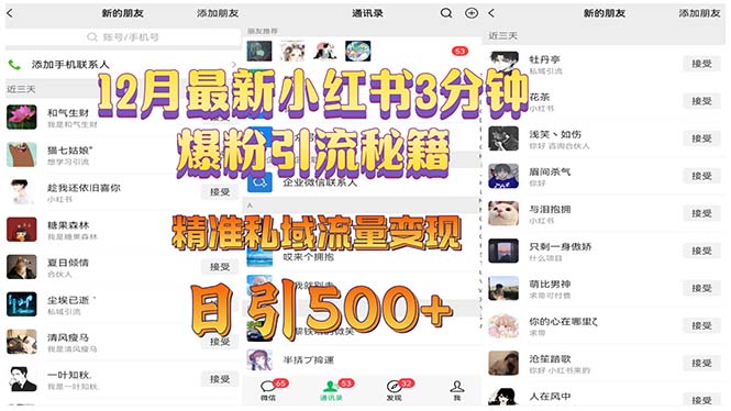 12月最新小红书3分钟爆粉引流秘籍 精准私域流量变现 日引500+-禾谷轻创网