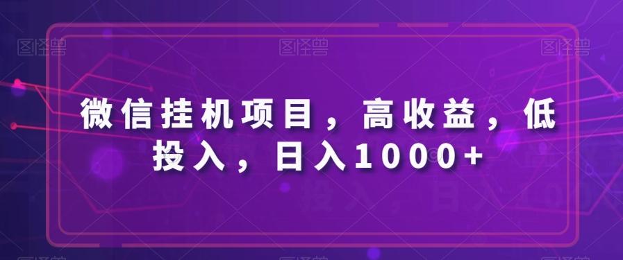 微信挂机项目，高收益，低投入，日入1000+-禾谷轻创网