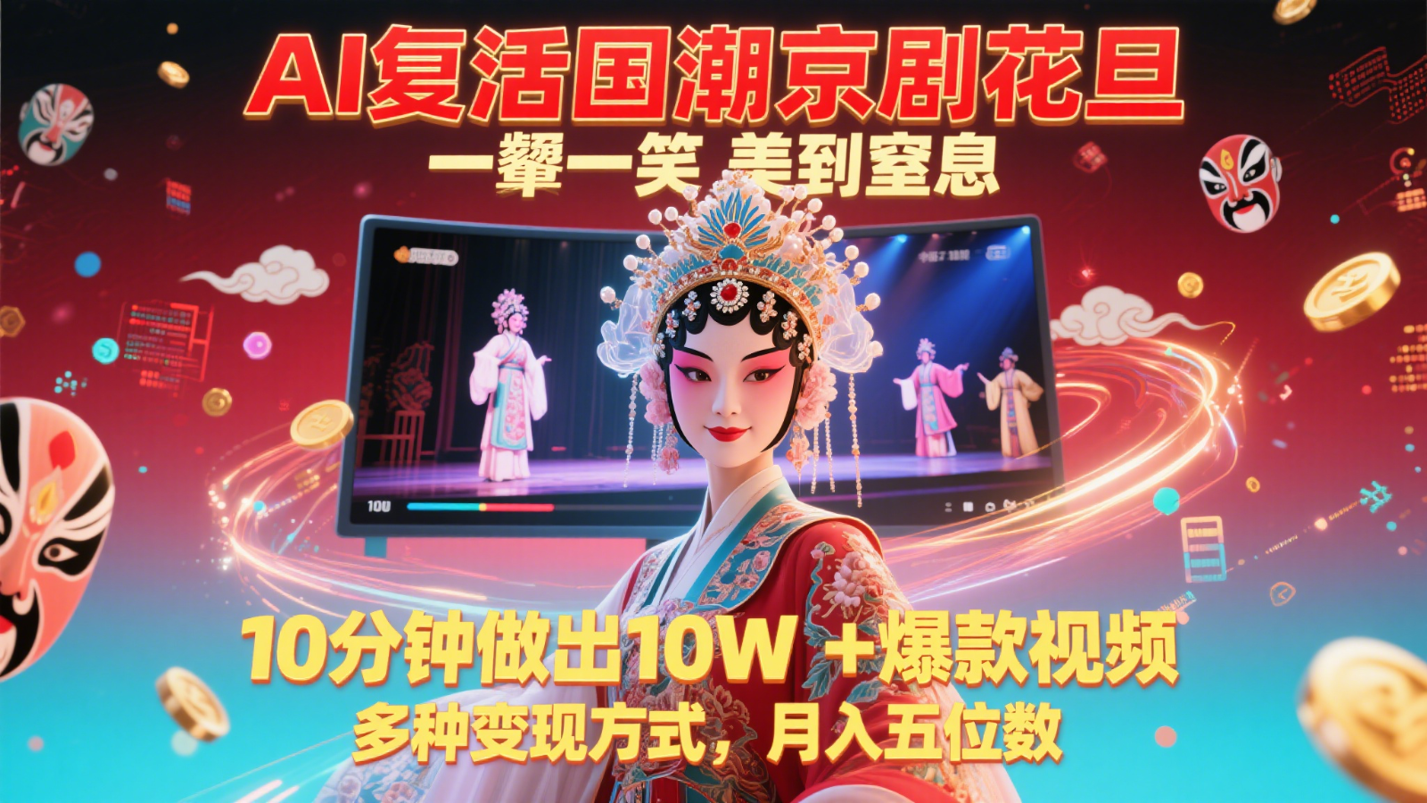 AI复活国潮京剧花旦，一颦一笑美到窒息，10分钟做出10W+爆款视频，多种变现方式-禾谷轻创网