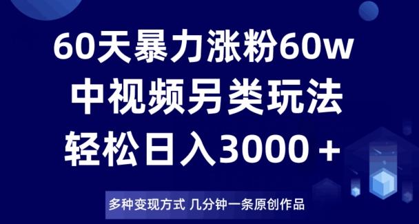 60天暴力涨粉60W，中视频另类玩法，日入3000＋，几分钟一条原创作品多种变现方式-禾谷轻创网