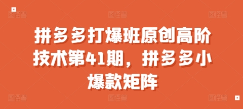 拼多多打爆班原创高阶技术第41期，拼多多小爆款矩阵-禾谷轻创网