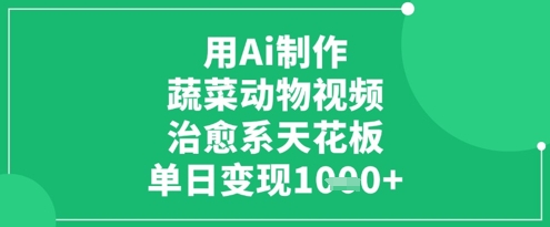 用Ai制作蔬菜动物视频，治愈系天花板，单日变现1k-禾谷轻创网