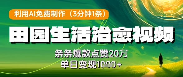 利用AI免费制作田园生活治愈视频，条条爆款点赞20W，单日变现几张-禾谷轻创网
