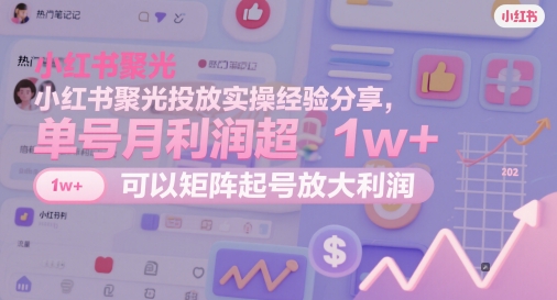 小红书聚光投放实操经验分享，单号月利润超1w+，可以矩阵起号放大利润-禾谷轻创网