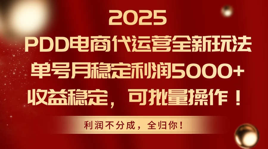 2025PDD电商代运营全新玩法，单号月稳定利润5000+，收益稳定，可批量操作-禾谷轻创网