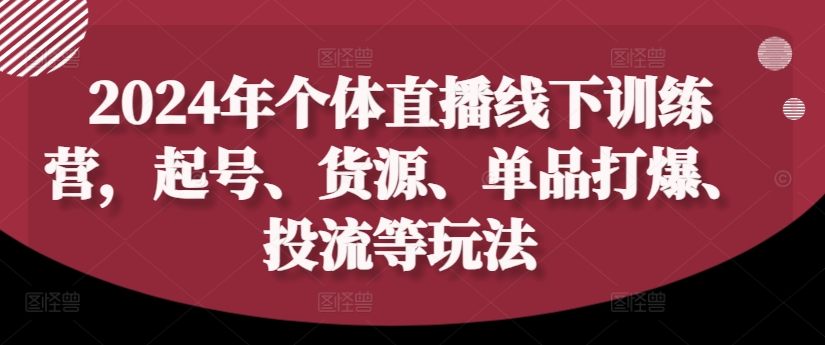 2024年个体直播训练营，起号、货源、单品打爆、投流等玩法-禾谷轻创网