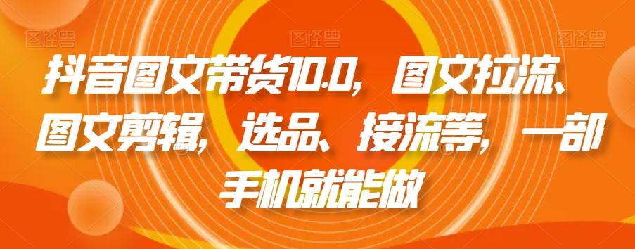 抖音图文带货10.0，图文拉流、图文剪辑，选品、接流等，一部手机就能做-禾谷轻创网