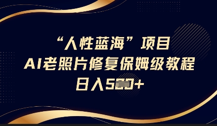 人性蓝海AI老照片修复项目保姆级教程，长期复购，轻松日入5张-禾谷轻创网