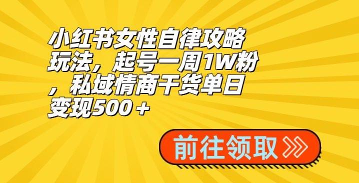 小红书女性自律攻略玩法，起号一周1W粉，私域情商干货单日变现500＋-禾谷轻创网