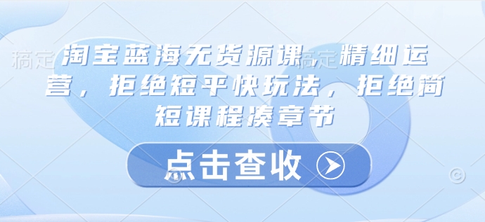 淘宝蓝海无货源课，精细运营，拒绝短平快玩法，拒绝简短课程凑章节-禾谷轻创网