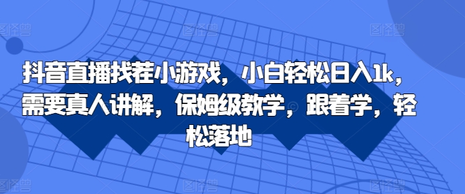 抖音直播找茬小游戏，小白轻松日入1k，需要真人讲解，保姆级教学，跟着学，轻松落地【揭秘】-禾谷轻创网