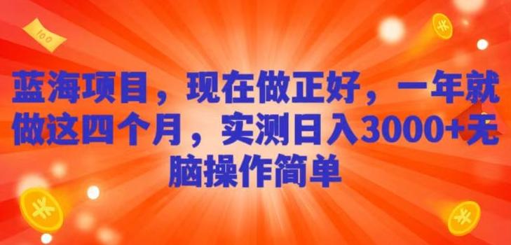 蓝海项目，现在做正好，一年就做这4个月，实测日入3000+，无脑简单操作！-禾谷轻创网