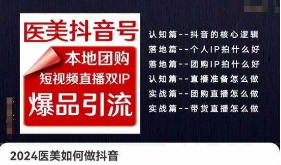 2024医美如何做抖音医美抖音号，本地团购、短视频直播双ip爆品引流，实操落地课-禾谷轻创网
