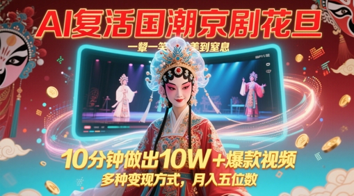 AI复活国潮京剧花旦，一颦一笑美到窒息，10分钟做出10W+爆款视频，多种变现方式，月入五位数-禾谷轻创网