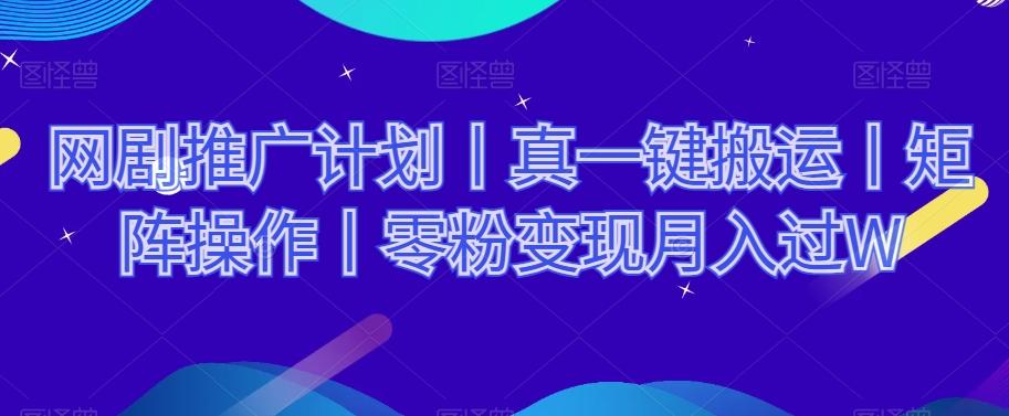 网剧推广计划丨真一键搬运丨矩阵操作丨零粉变现月入过W-禾谷轻创网