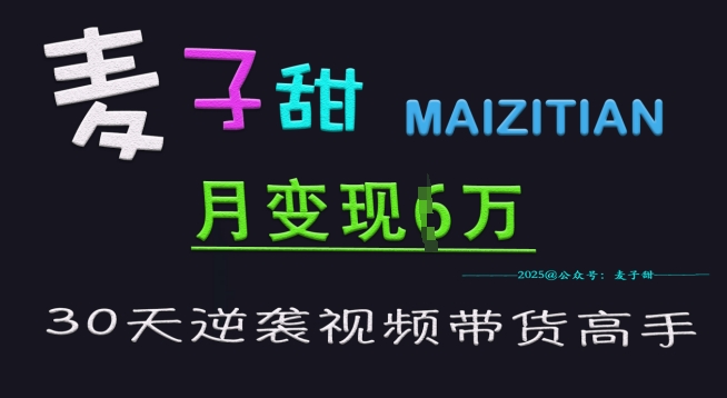 麦子甜30天逆袭视频带货高手，单月变现6W加特训营-禾谷轻创网