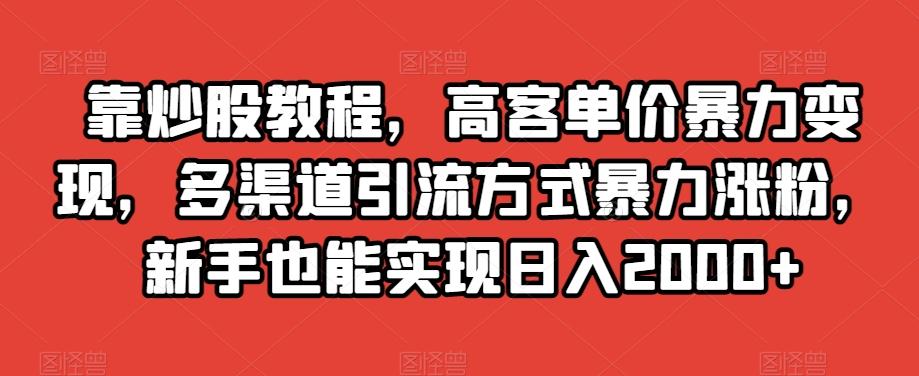 靠炒股教程，高客单价暴力变现，多渠道引流方式暴力涨粉，新手也能实现日入2000+【揭秘】-禾谷轻创网