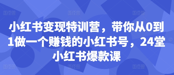 小红书变现特训营，带你从0到1做一个赚钱的小红书号，24堂小红书爆款课-禾谷轻创网