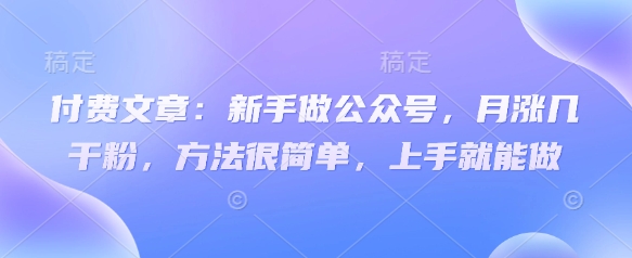 付费文章：新手做公众号，月涨几干粉，方法很简单，上手就能做-禾谷轻创网