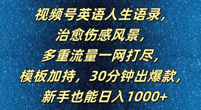 视频号英语人生语录，多重流量一网打尽，模板加持，30分钟出爆款，新手也能日入1000+【揭秘】-禾谷轻创网