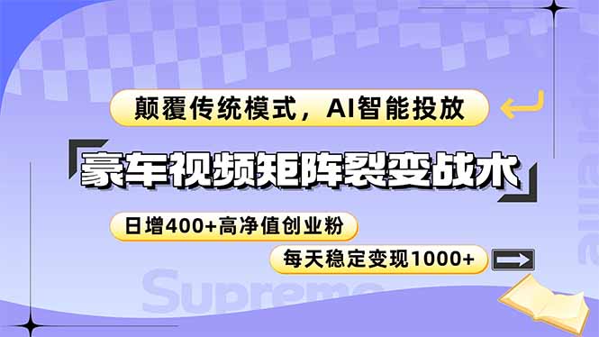 豪车视频矩阵裂变战术，颠覆传统模式，AI智能投放，日增400+高净值创业...-禾谷轻创网