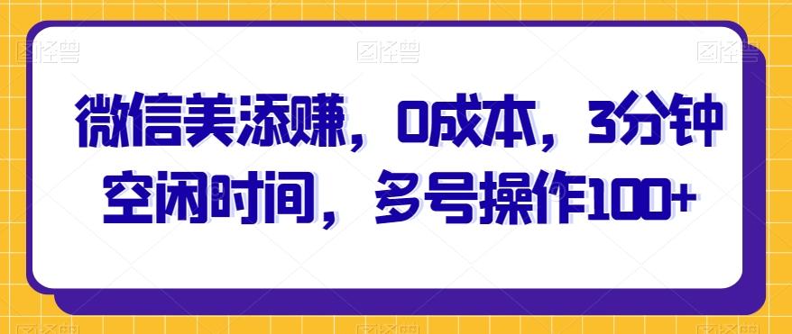 微信美添赚，0成本，3分钟空闲时间，多号操作100+-禾谷轻创网