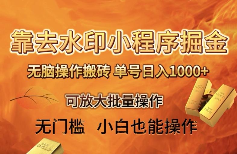 靠去水印小程序无脑操作搬砖，单号日入1000+保姆级教程可放大批量操作【揭秘】-禾谷轻创网