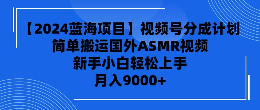 (9743期)【2024蓝海项目】视频号分成计划，无脑搬运国外ASMR视频，新手小白轻松...-禾谷轻创网