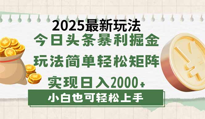 今日头条2025最新玩法，思路简单，复制粘贴，轻松实现矩阵日入2000+-禾谷轻创网
