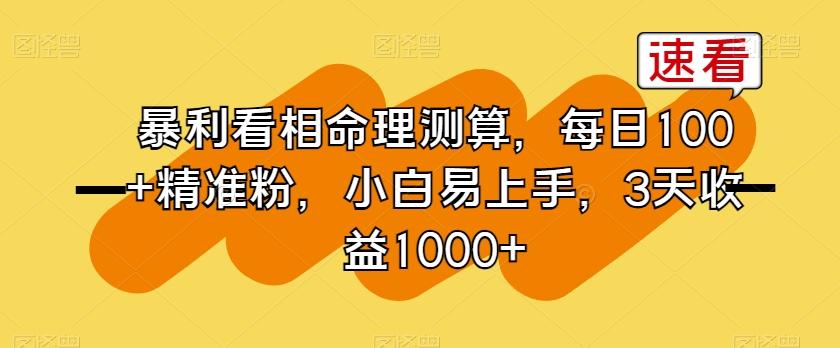 暴利看相命理测算，每日100+精准粉，小白易上手，3天收益1000+【揭秘】-禾谷轻创网