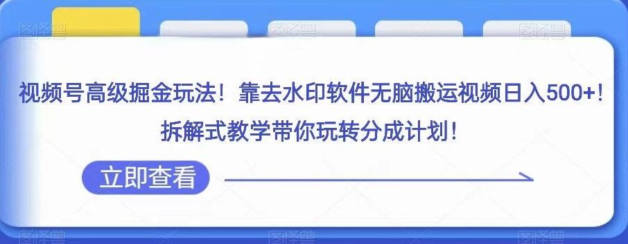 视频号高级掘金玩法，靠去水印软件无脑搬运视频日入500+，拆解式教学带你玩转分成计划【揭秘】-禾谷轻创网