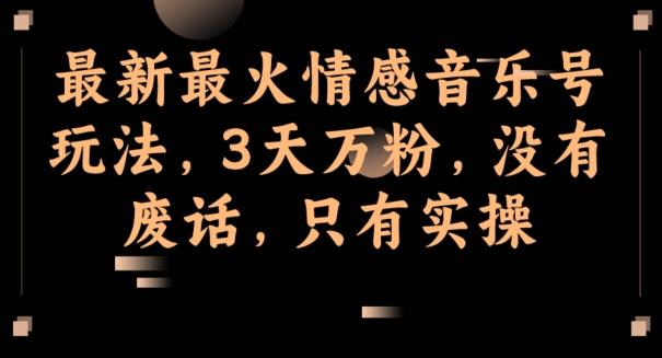 最新最火情感音乐号玩法，3天万粉，没有废话，只有实操-禾谷轻创网
