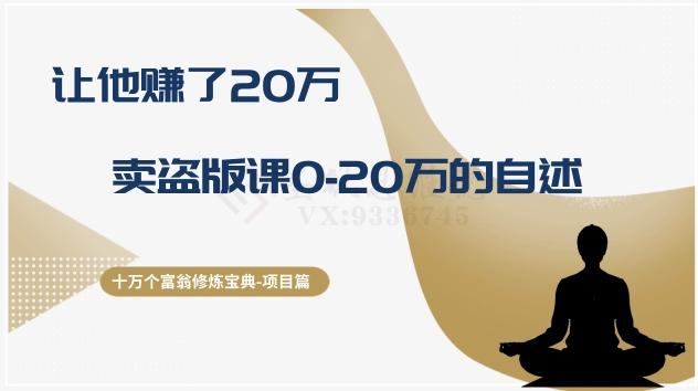 十万个富翁修炼宝典之9.让他赚了20万，卖盗版课0-20万的自述-禾谷轻创网