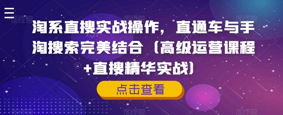 淘系直搜实战操作，直通车与手淘搜索完美结合（高级运营课程+直搜精华实战）-禾谷轻创网