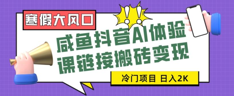 寒假大风口咸鱼抖音AI体验课链接搬砖变现，全网首发冷门项目，小白可日入2K+【揭秘】-禾谷轻创网